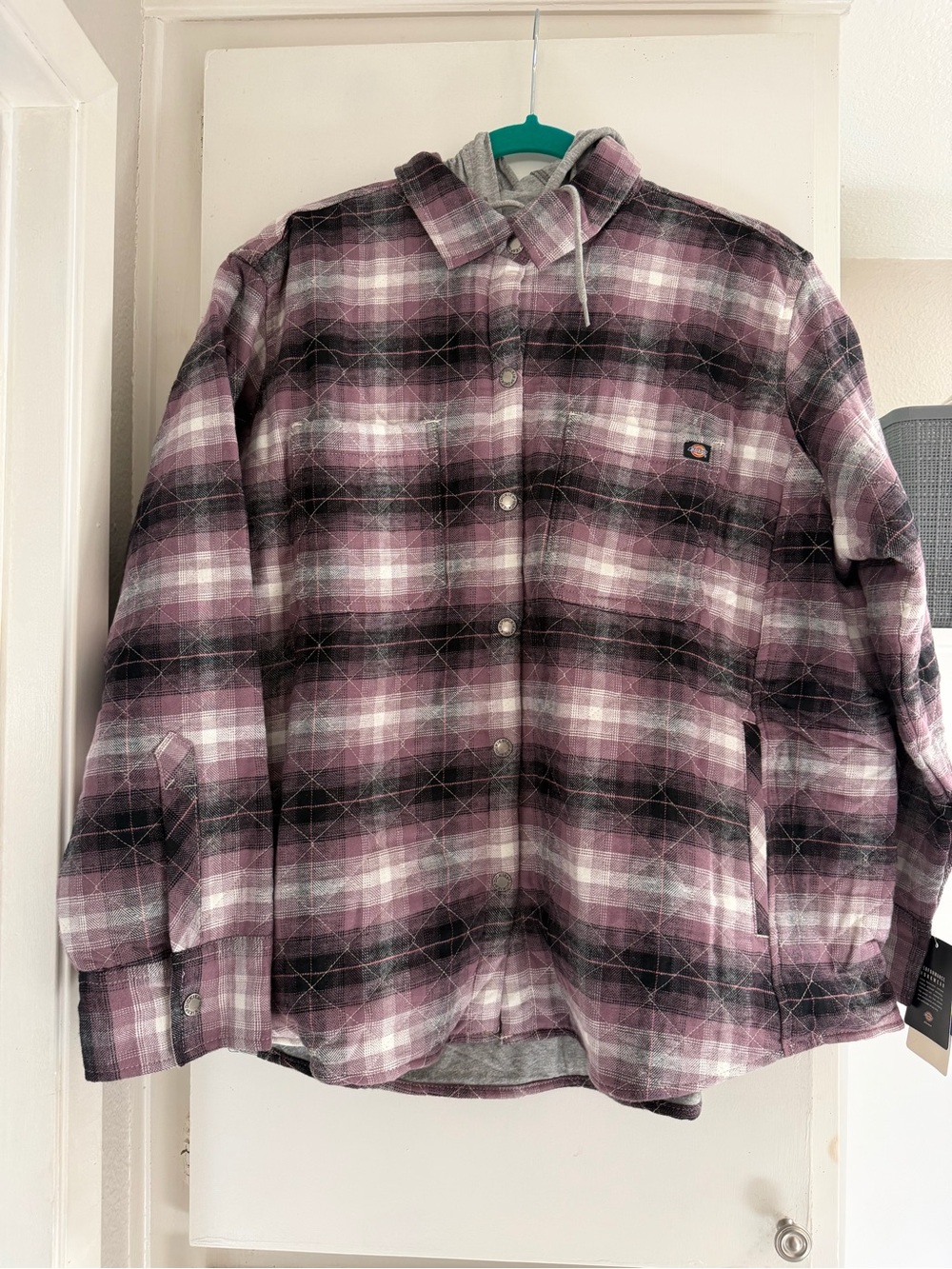 Dickies Women’s Purple Plaid Hooded Flannel Jacket